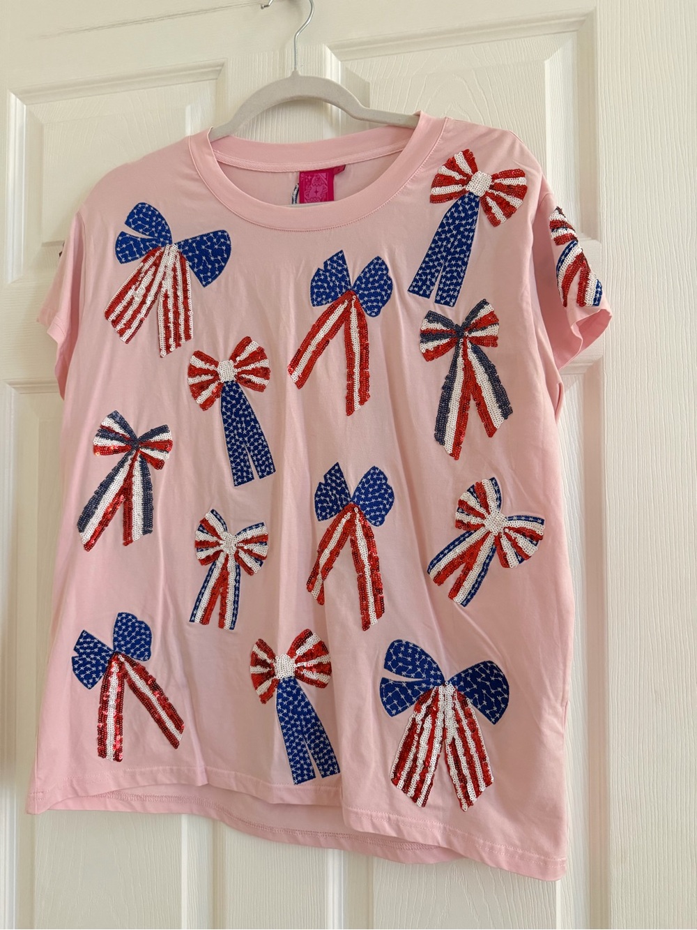 QUEEN OF SPARKLES Red, White, and Blue Bow Tee